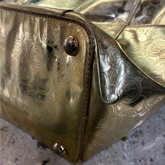 Michael Kors Metallic Gold Logo Tote with Leather Trim - Picture 11 of 11